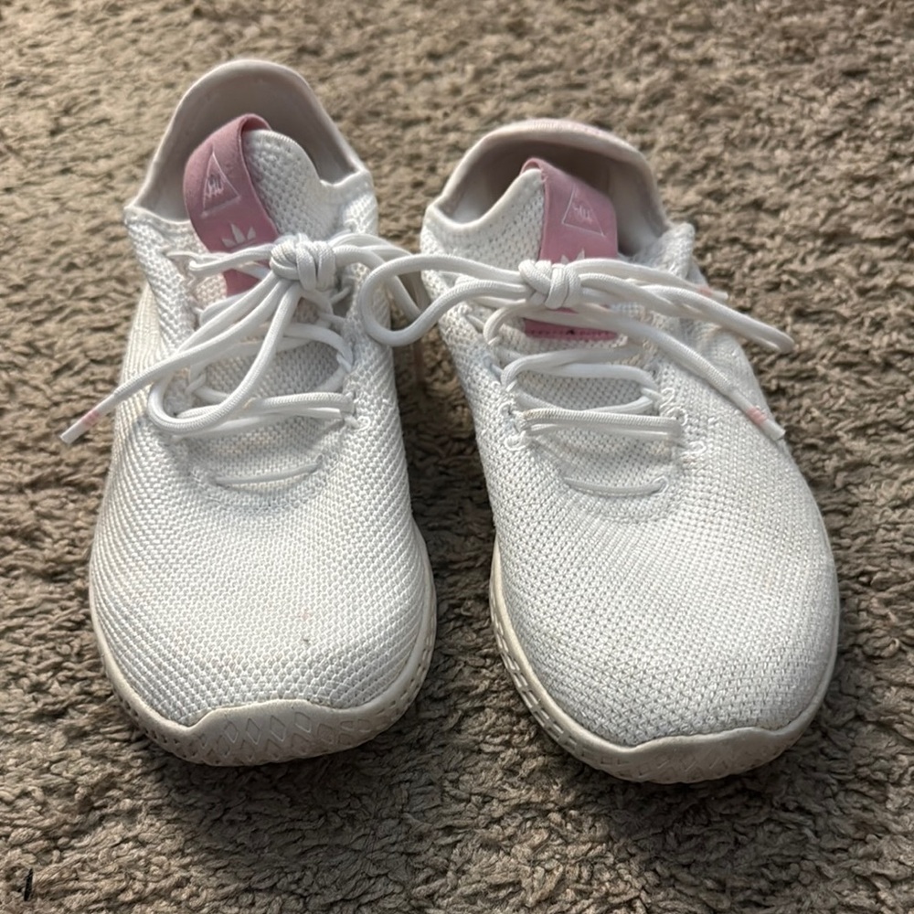 Adidas White Sneakers with Pink Highlights